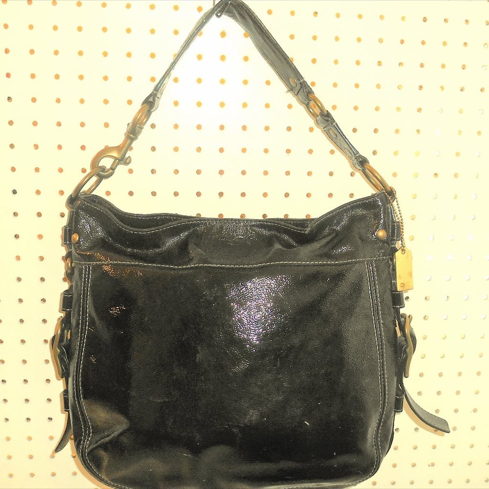 COACH BLUE PATENT LEATHER LARGE HOBO HANDBAG